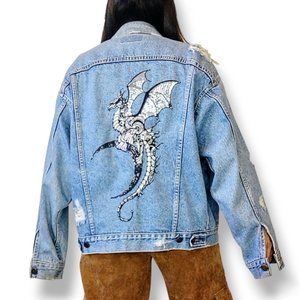Furst of a Kind very rare limited edition dragon oversized denim jean jacket